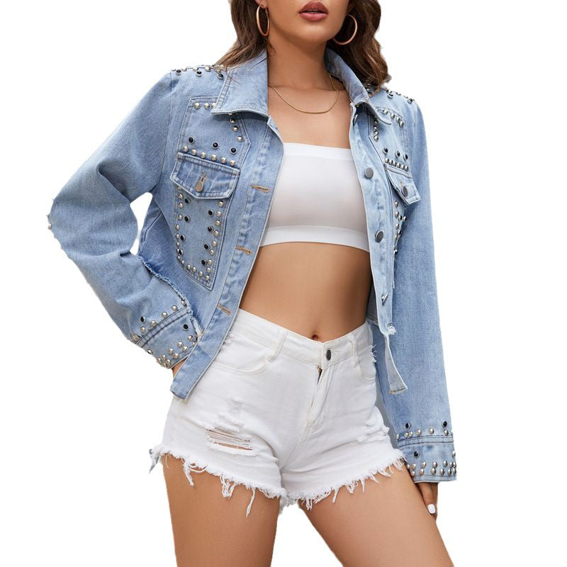 Autumn Rivet Washed Long Sleeve Denim Jacket 6