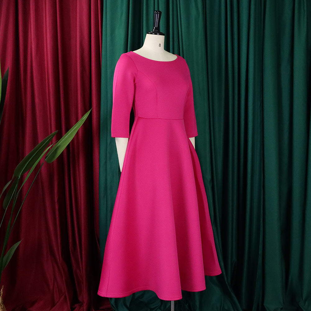Women's Summer Solid Color Swing Dress Chic Evening Dress 21