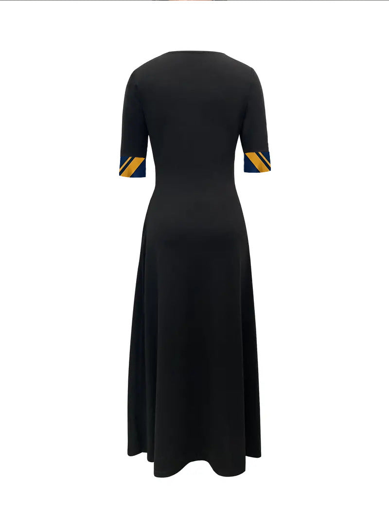 Plus Size Women's Summer Chic Contrast Slim Fit Short Sleeve Print Dress 4