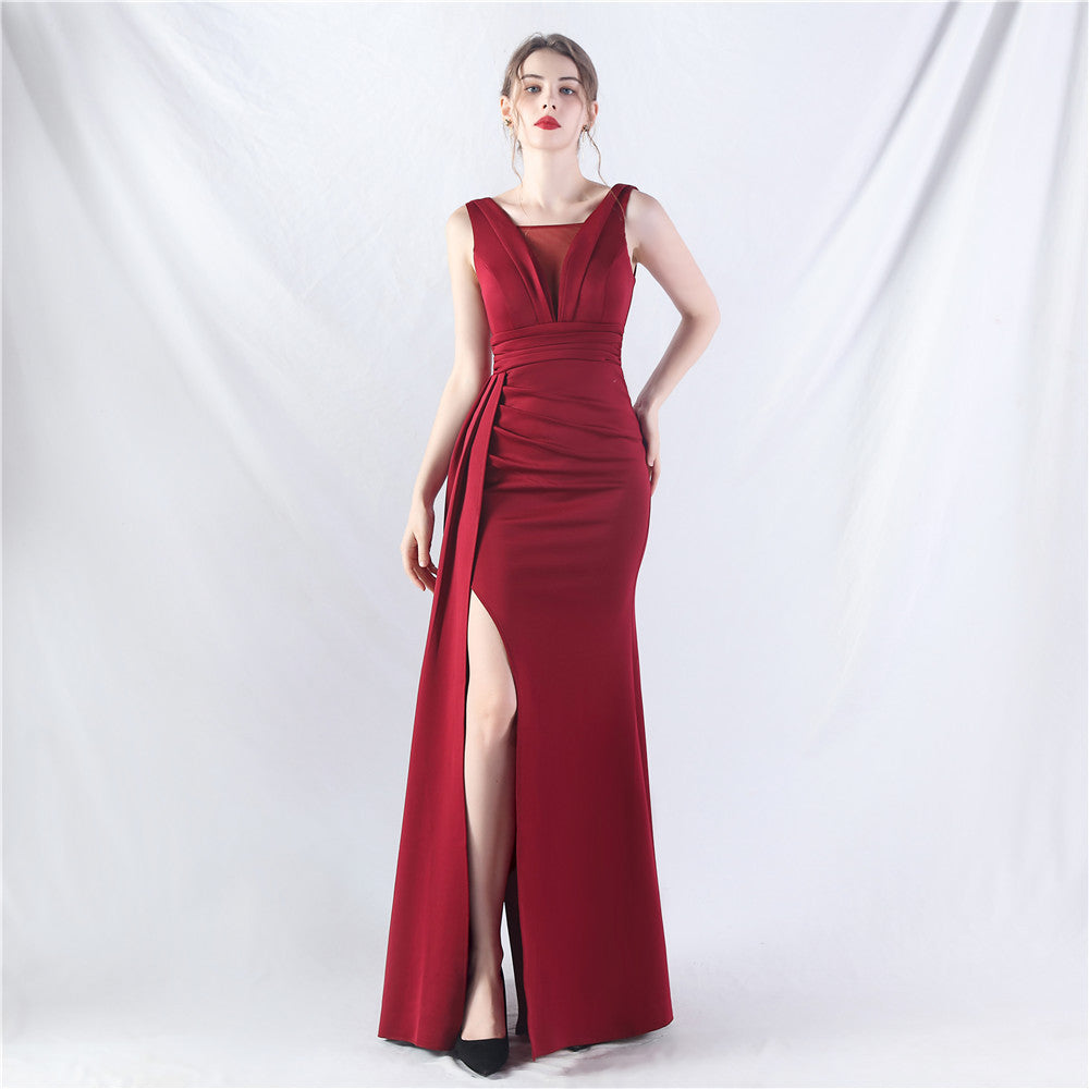Women Pleated Satin Evening Dress 12