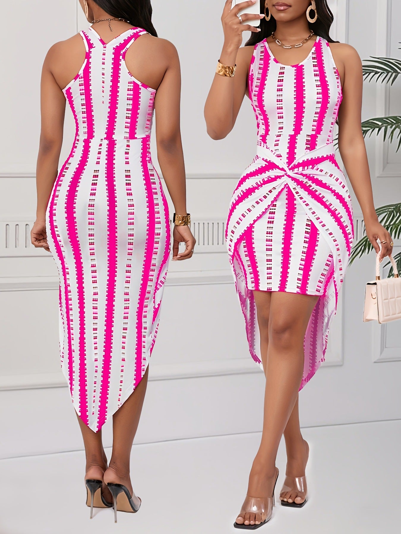 Women's Fashion Elegant Striped Print Dress 5