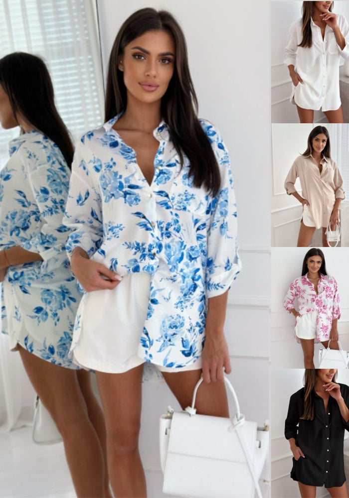 Autumn Fashion Loose Long Sleeve V-Neck Printed Ladies Shirt For Women