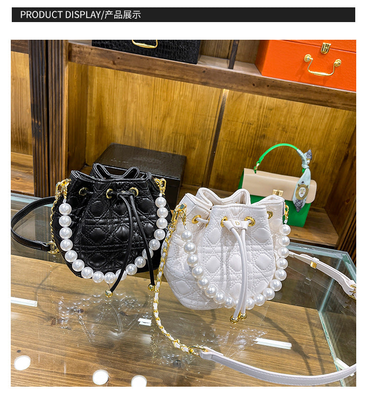 Women Lingge Bag Fashion Pearl Bucket Bag Shoulder Messenger Bag 18