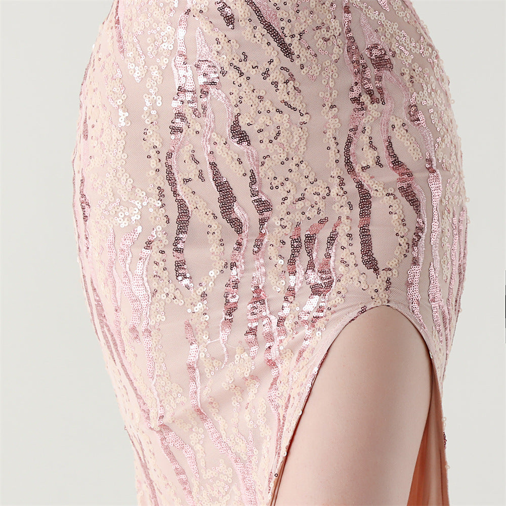 Women Backless Beaded Slit Party Evening Dress 27