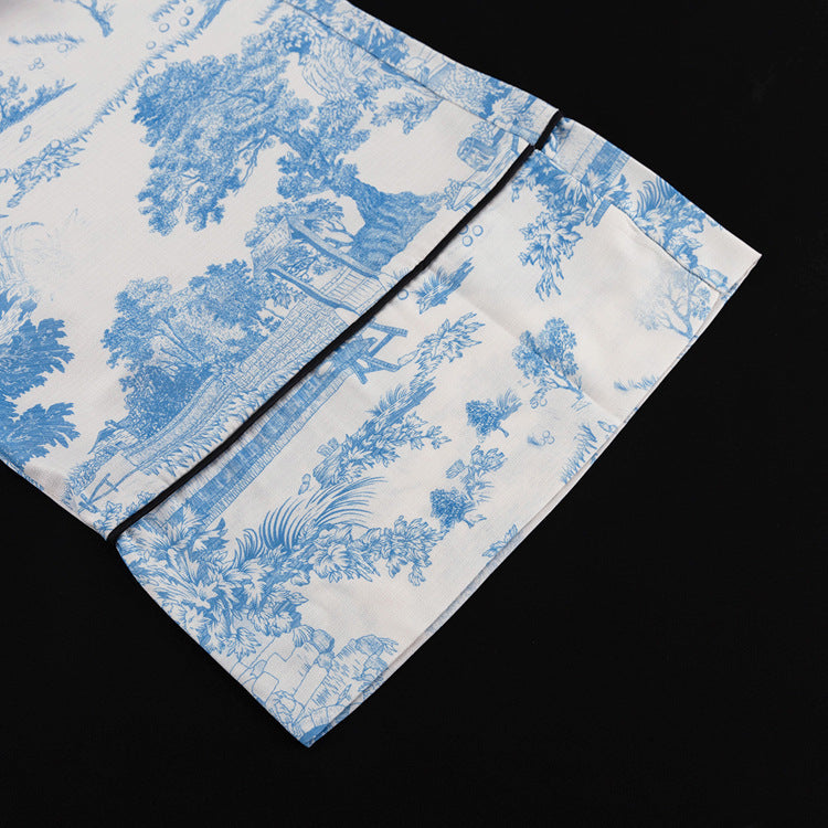 Women's Paint Print Turndown Collar Shirt High Waist Trousers Fashion Two-Piece Suit 20