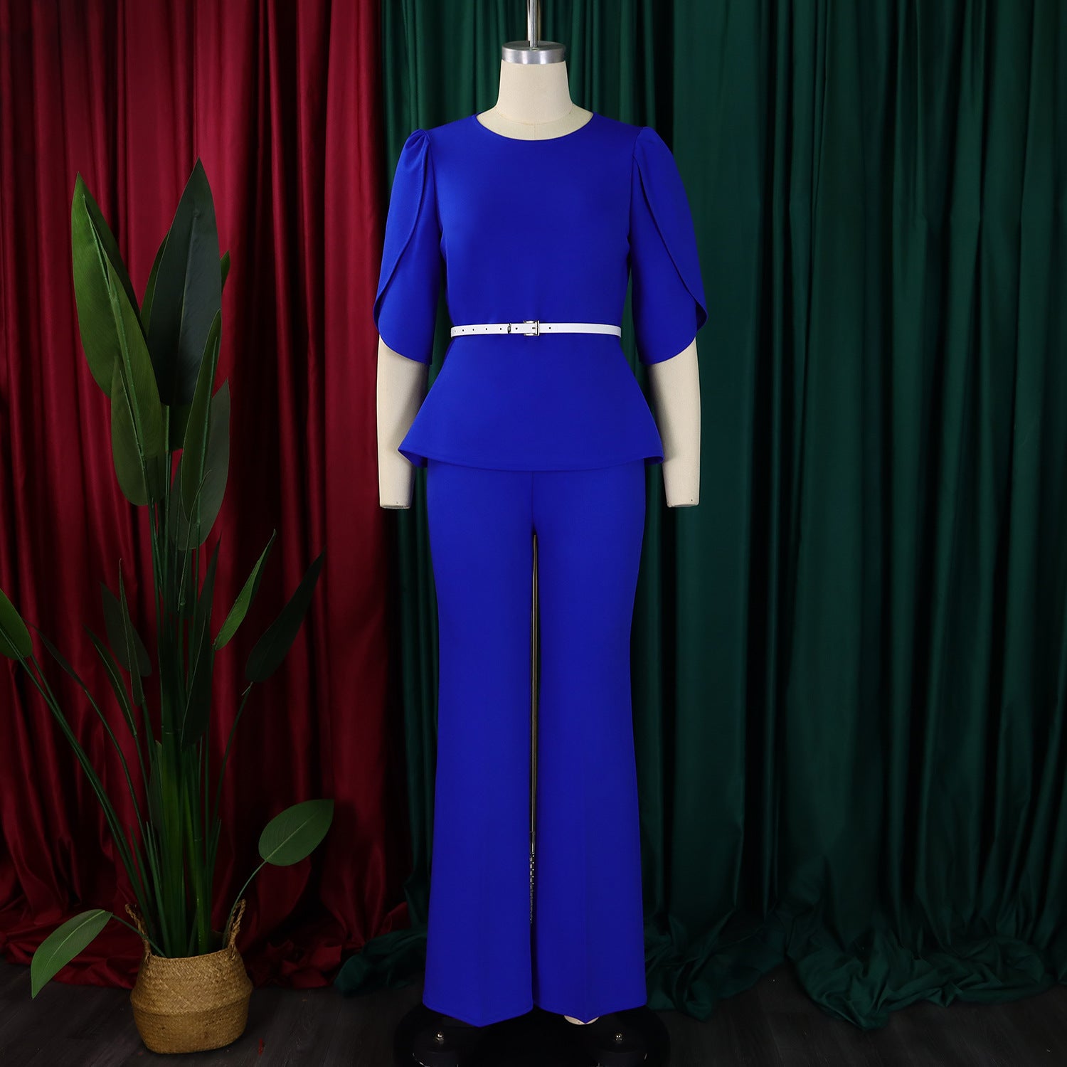 Women Elegant Solid Top and Wide Leg Pants Two-Piece Set 17