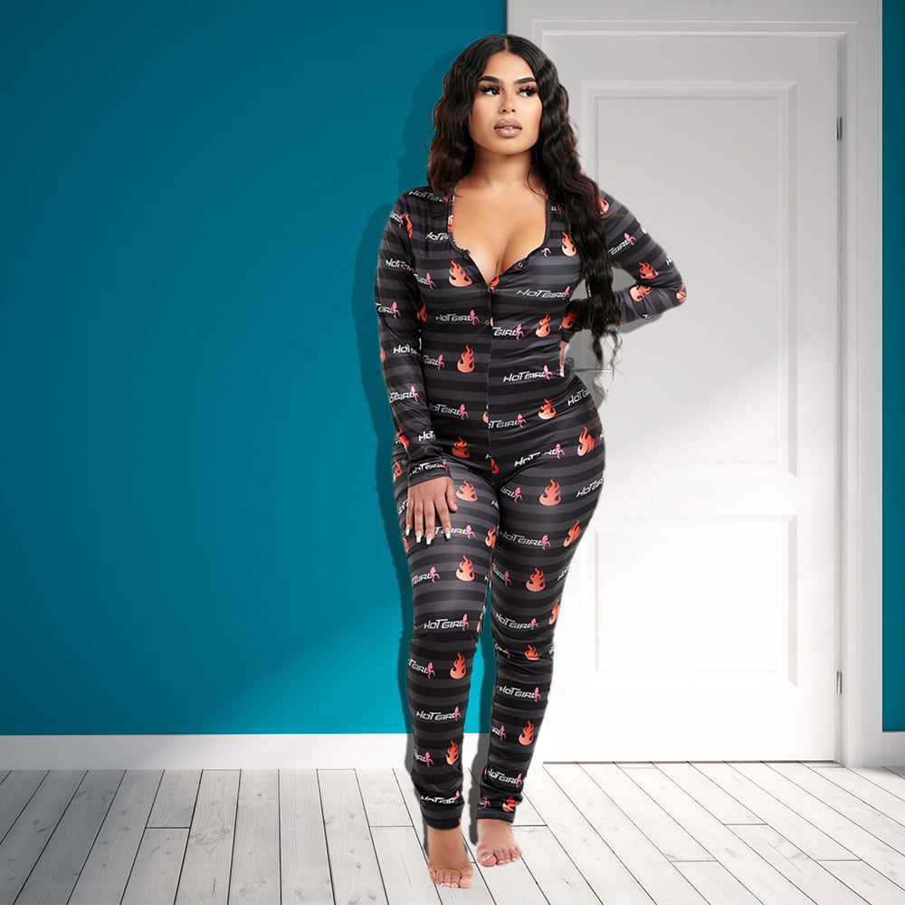 Women Round Neck Long Sleeve Printed Jumpsuit 16