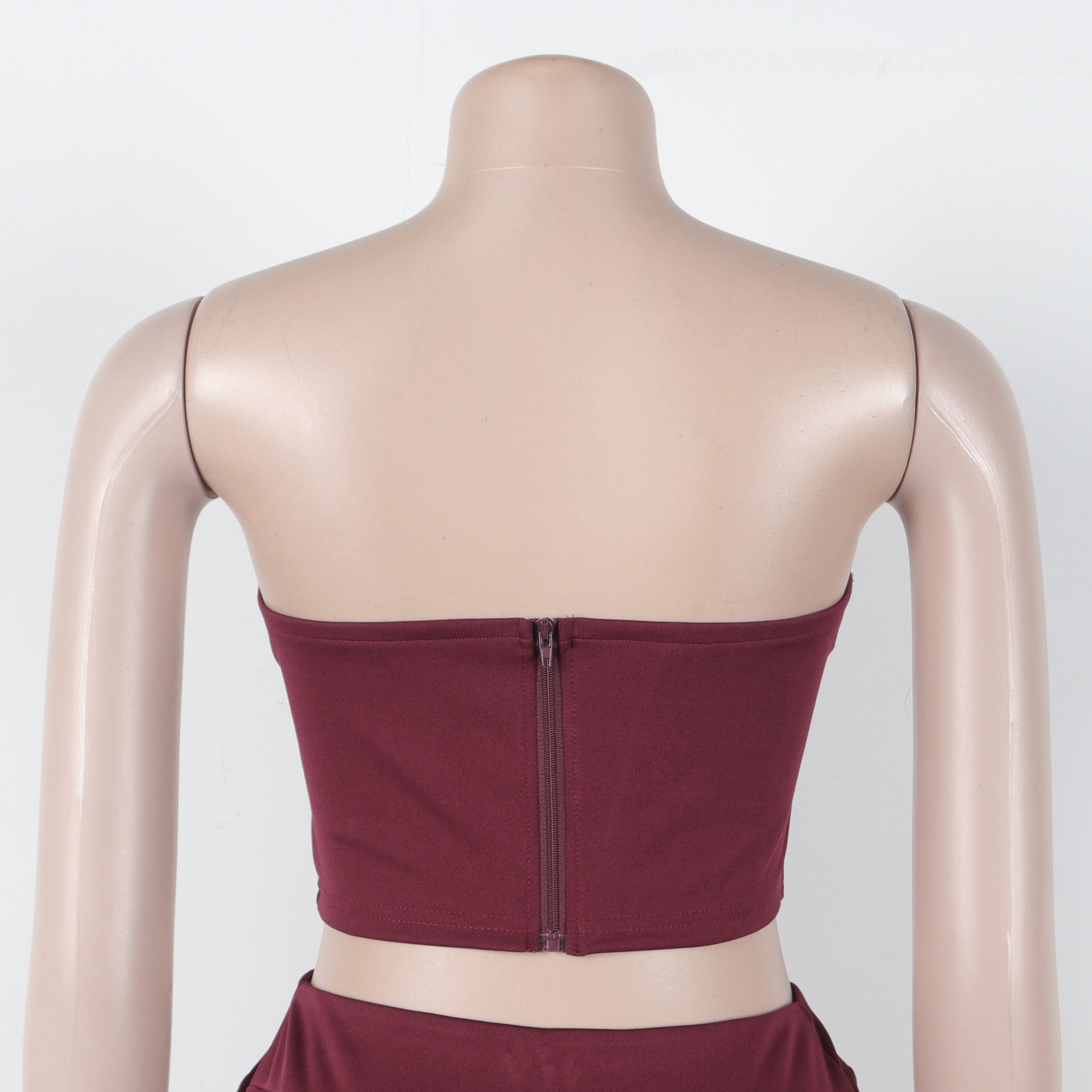 Women elegant elastic metal buckle decorated V-neck Top and Pants two-piece set 29