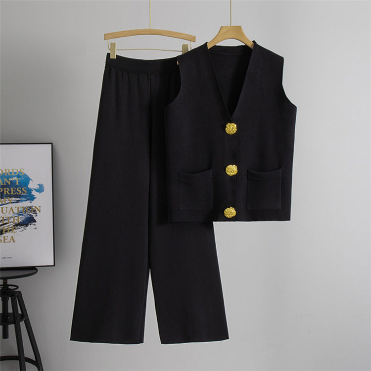 Button V-neck Knitted Vest Casual Pants Fashion Two-piece Suit 4