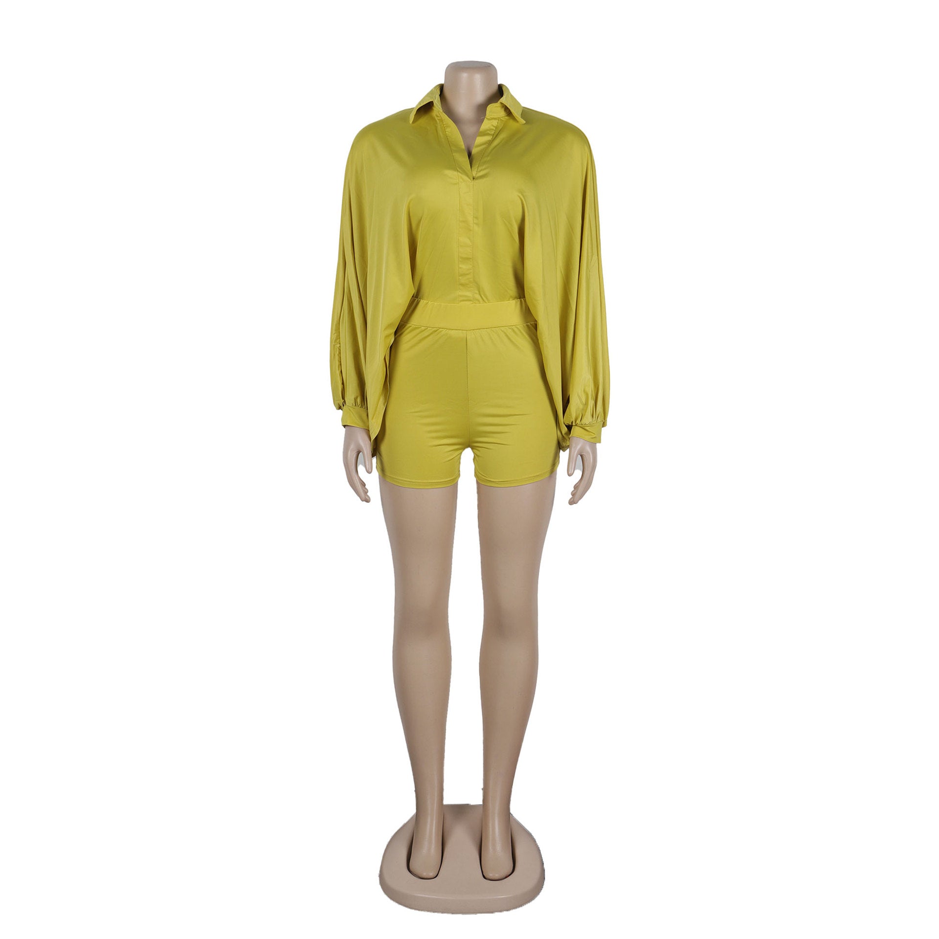Sexy Solid Color Bat Sleeves Loose Shirt Shorts Two Piece Set 13