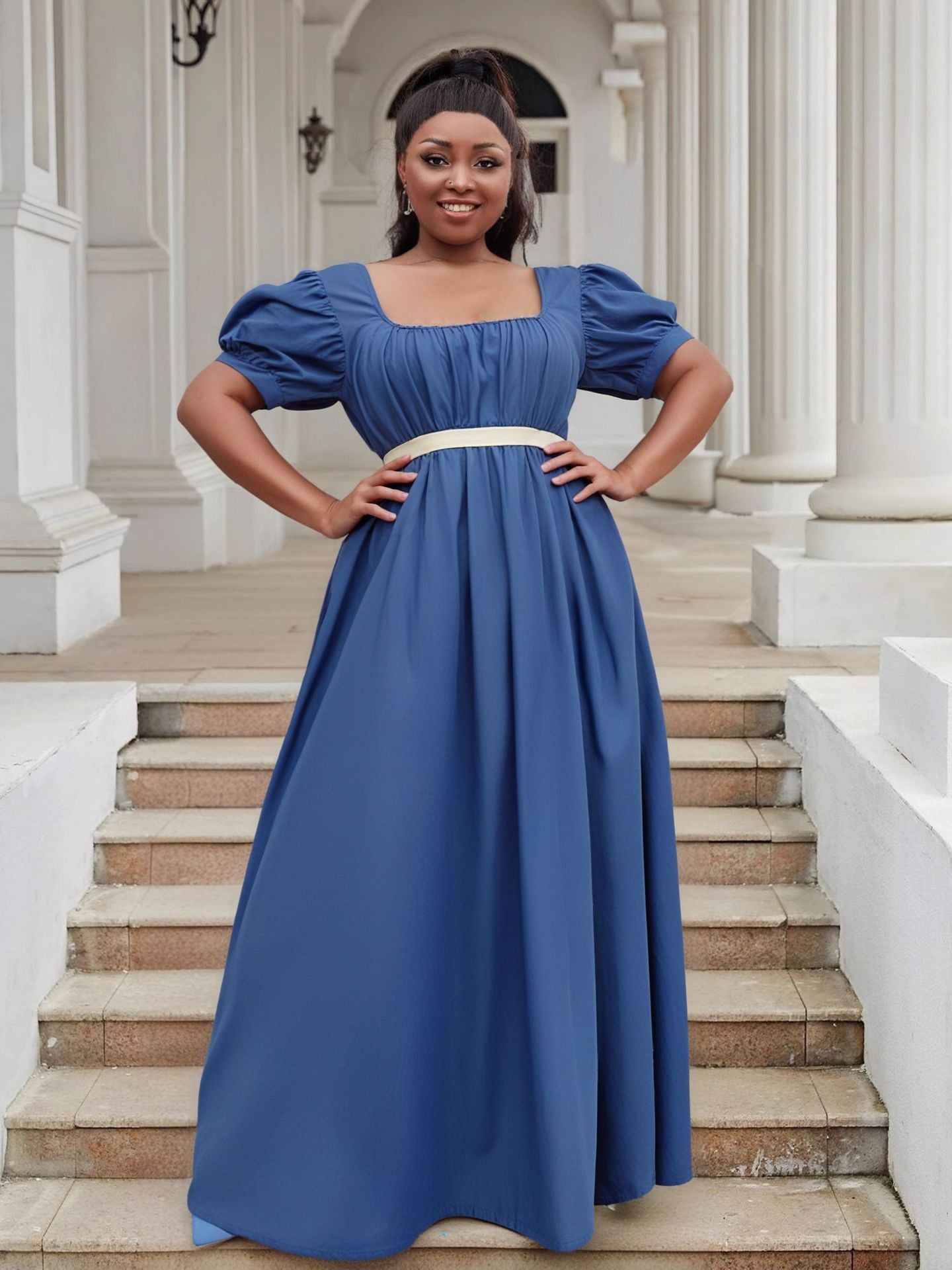 Puff Sleeve High Waist Ball Dress Elegant Plus Size Evening Gown 22