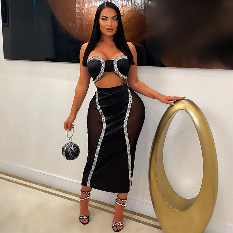 Fashionable And Sexy Mesh Beaded Party Maxi Dress 3