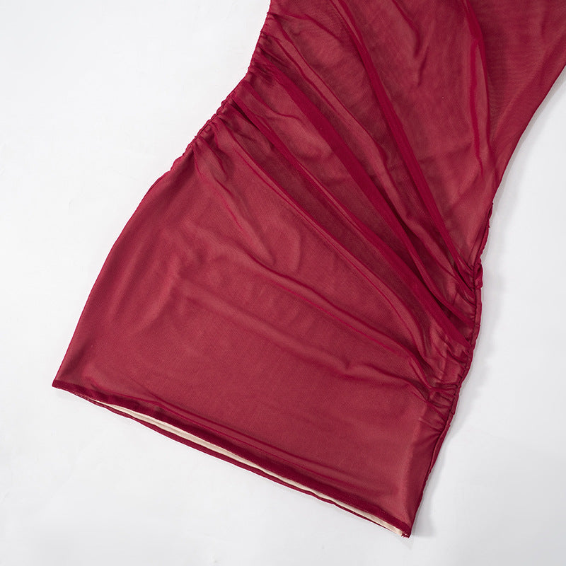 Women Round Neck Sexy See-Through Mesh Bodycon Dress 21