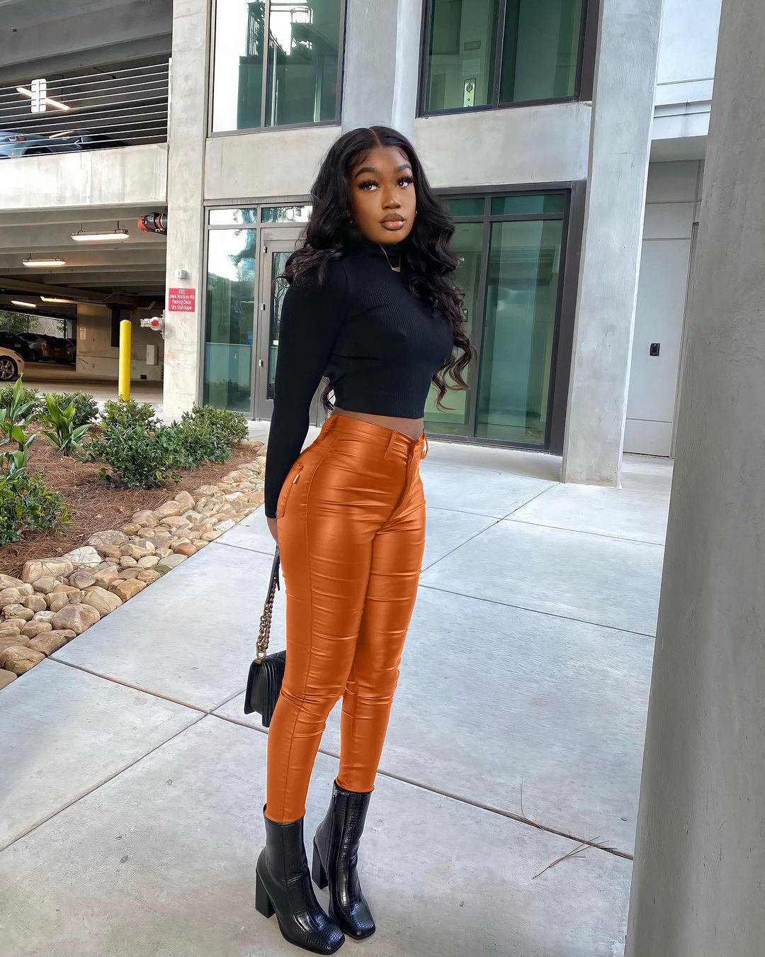 Elastic Leg Pu Leather Pants 10