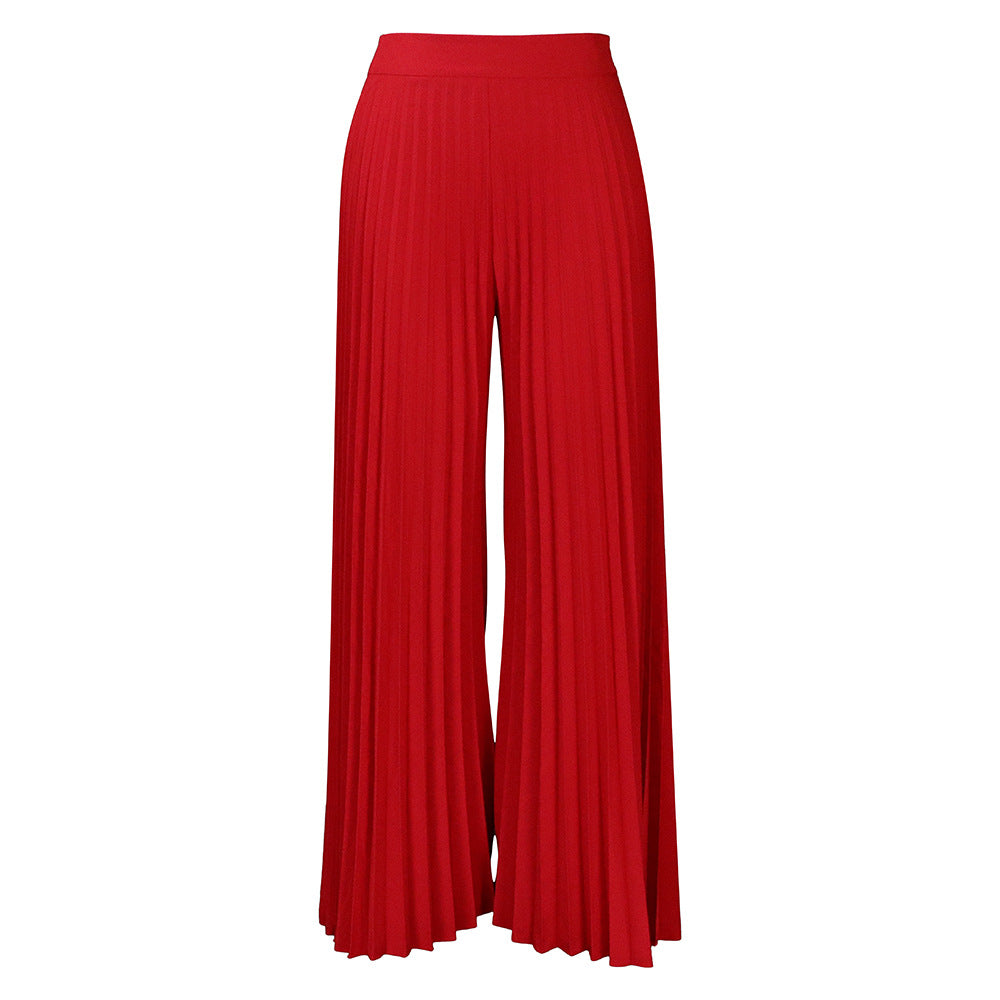 Ladies Summer Fashion Chic Pleated Pants High Waist Wide Leg Pants 12