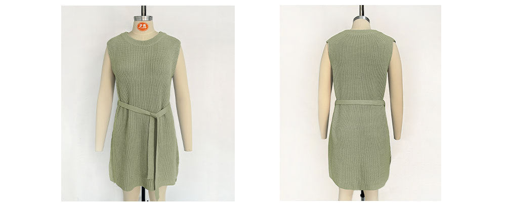 Spring Summer Women's Solid Color Round Neck Knitting Dress 23