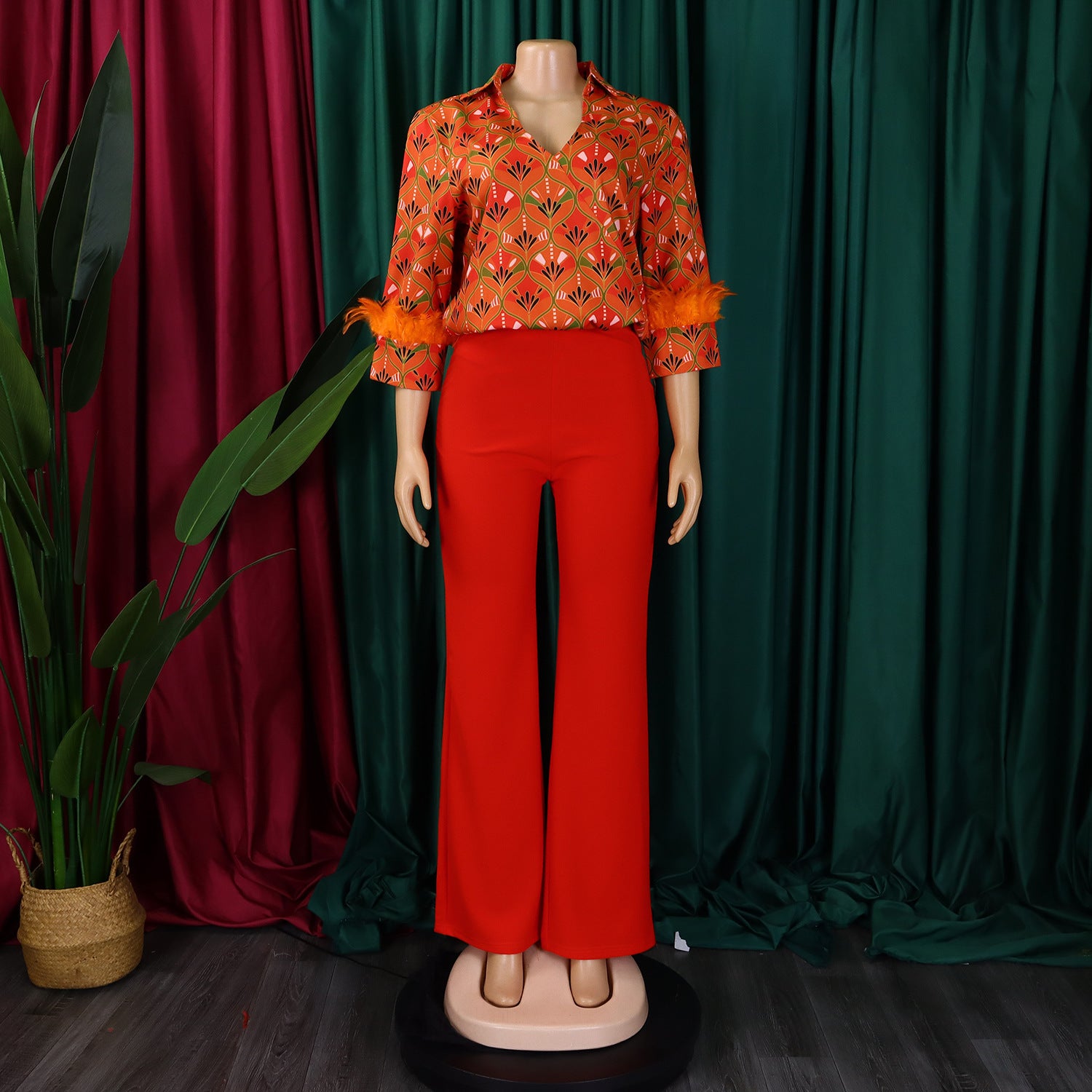 Women's Print Shirt Wide Leg Pants African Two-Piece Set 8