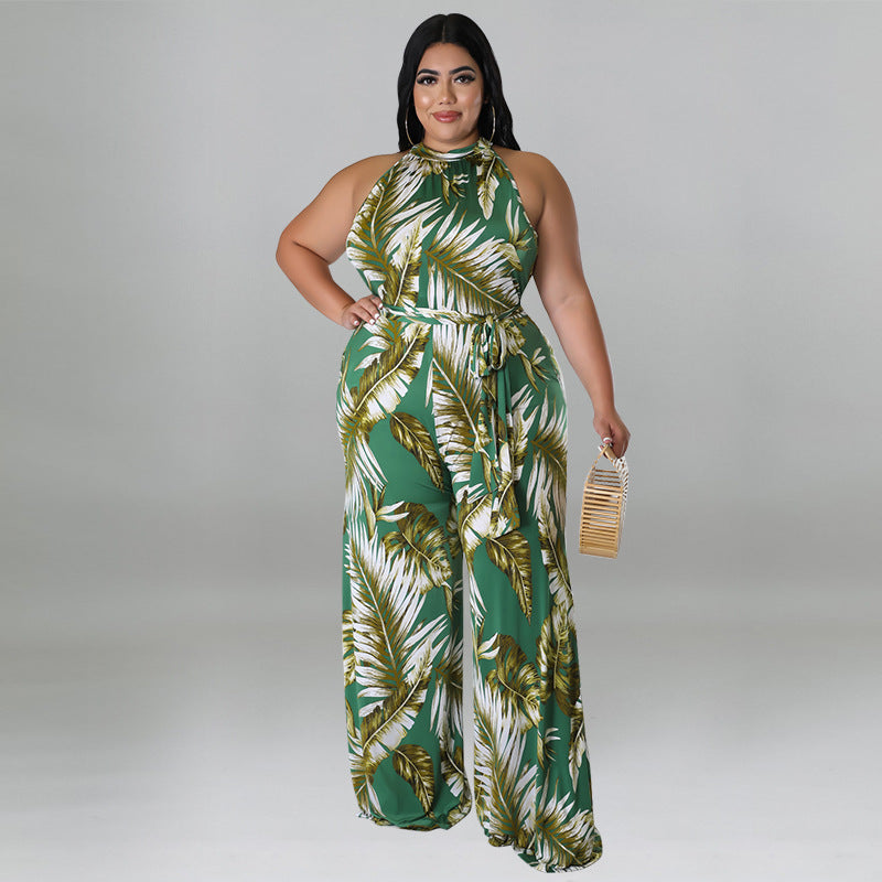 Plus Size Women Holidays Casual Print Jumpsuit 5