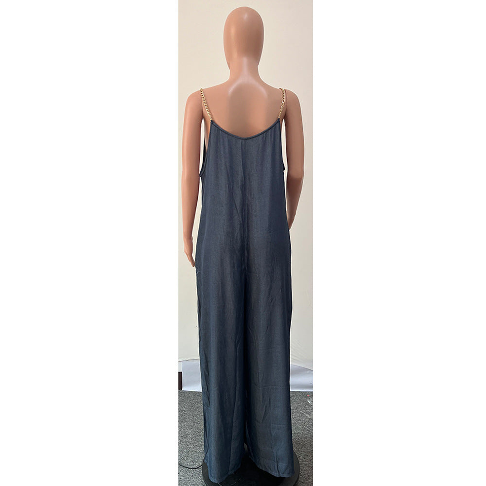 Metal Straps Wide Leg Loose Jumpsuit With Pockets 8
