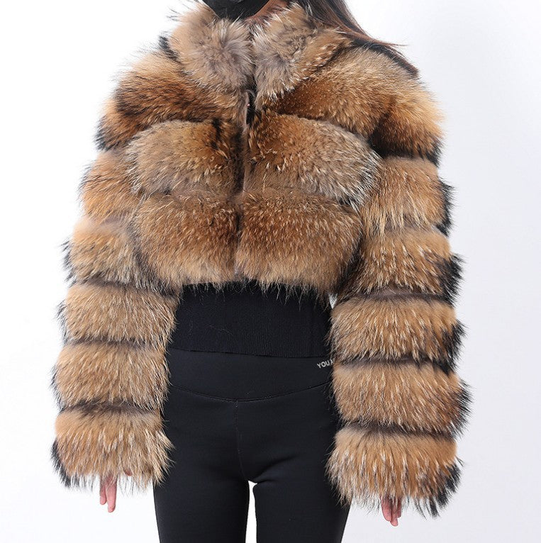 Cropped Coat Fashionable Faux Fur Coat Women Stand Collar Long Sleeves 37