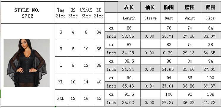 Autumn And Winter Women's Sexy V-Neck Bat Long Sleeve Dress 9