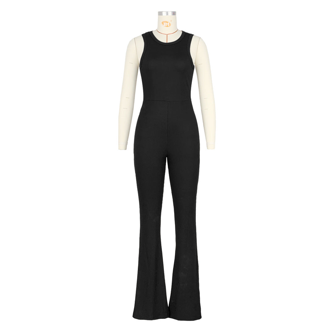 Women's comfortable sleeveless zipper slim high waist Jumpsuit 11