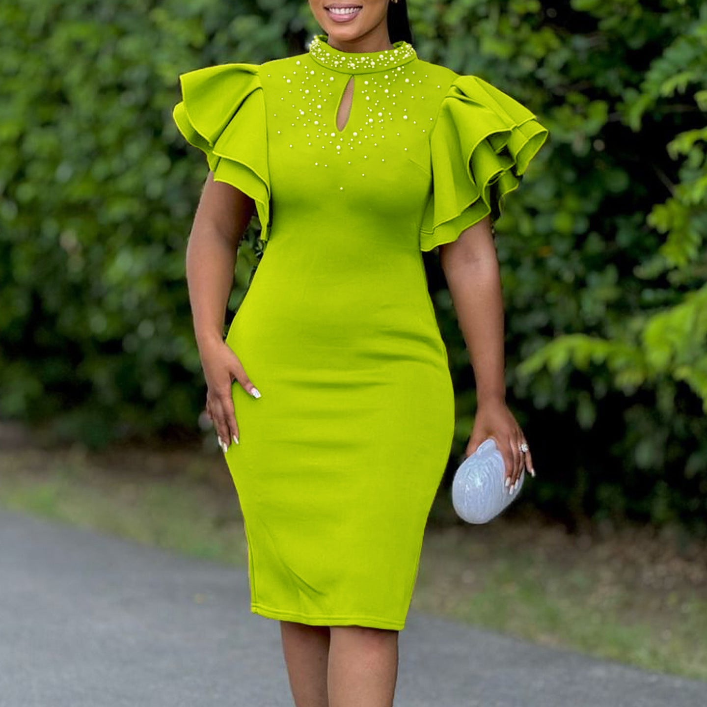 Women Sexy Ruffle Sleeve Beaded Party African Dress 7