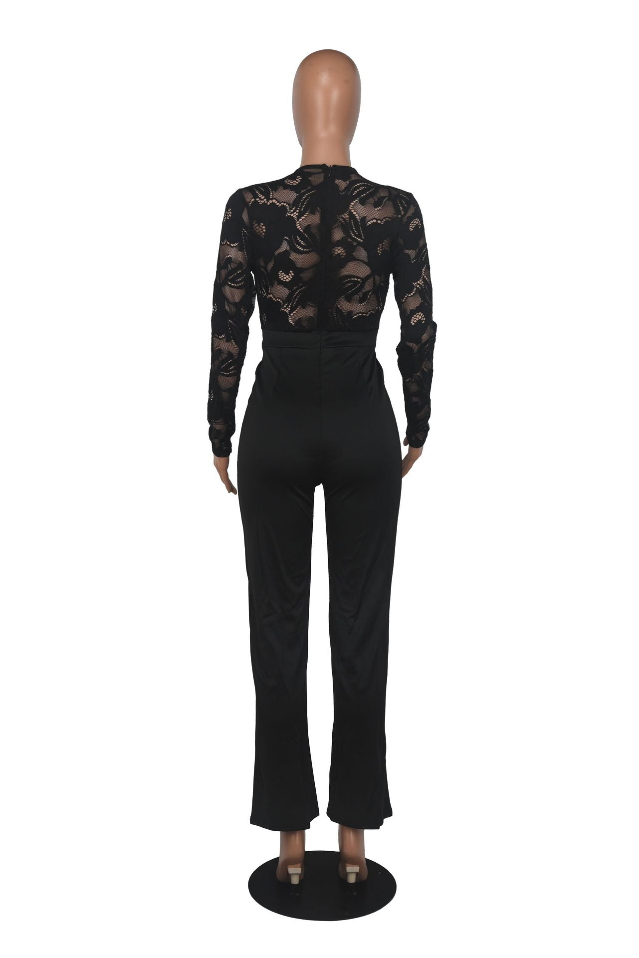 Fashion Sexy Casual Slim V-Neck Lace See-Through Jumpsuit 11