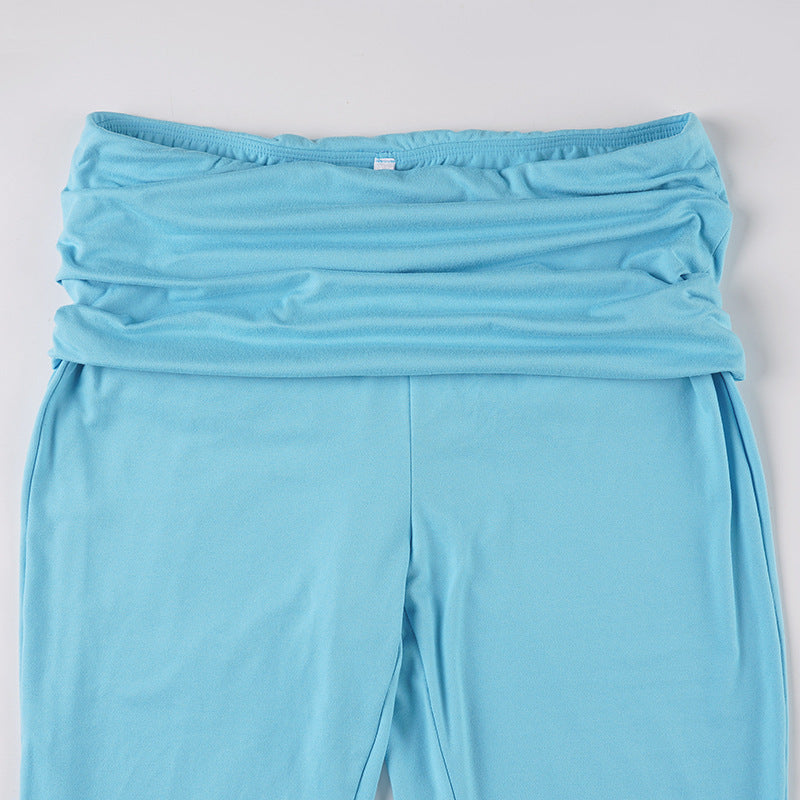 American Casual Sport Color Block Long Sleeve T-Shirt & Fold-Waist Pants Gym Three-Piece Set 18