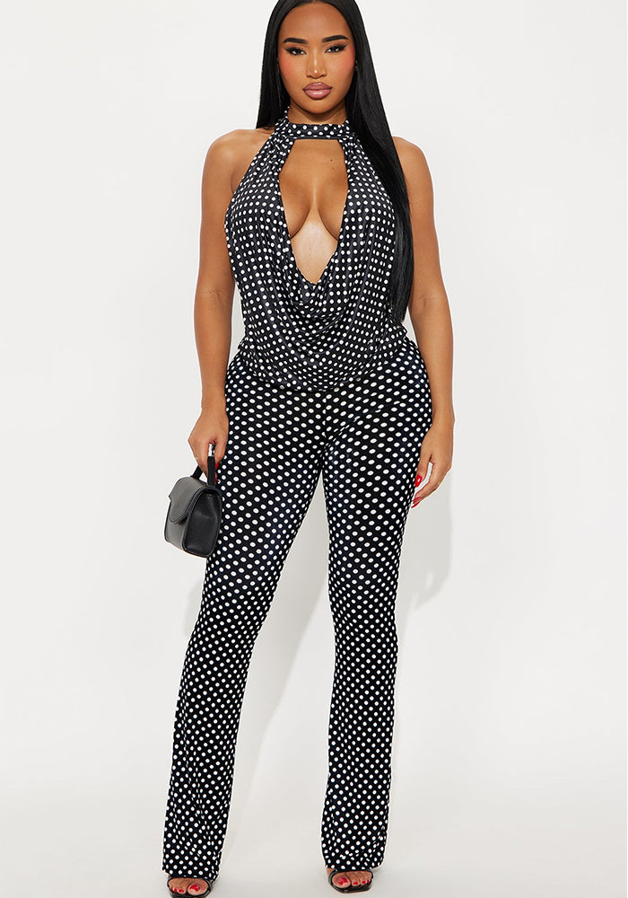 Women's Fashion Spot Print Hollow Out Strappy Top Pants Two-Piece Set