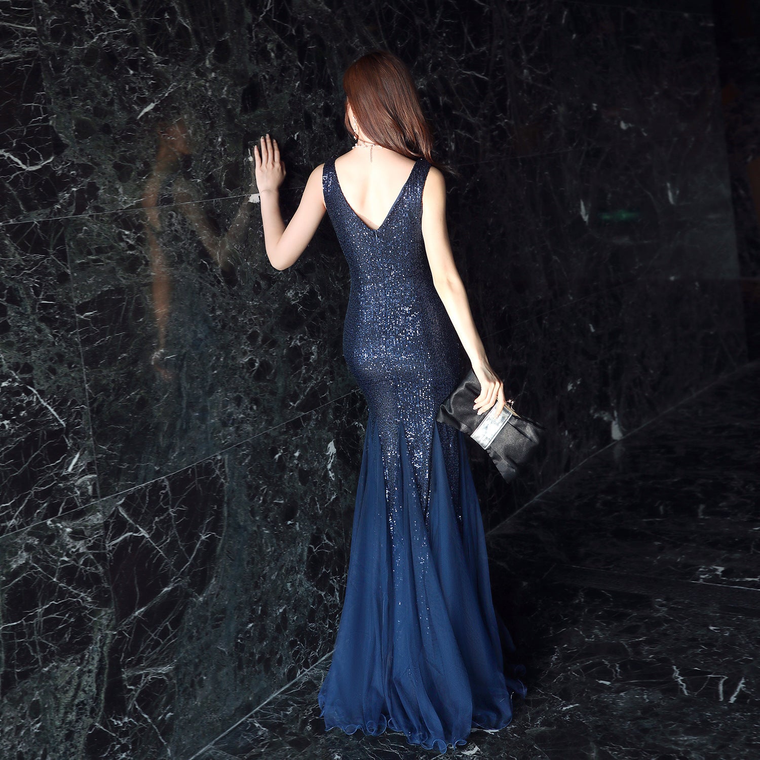 Women Formal Party Elegant Fishtail Sequined Evening Dress 13
