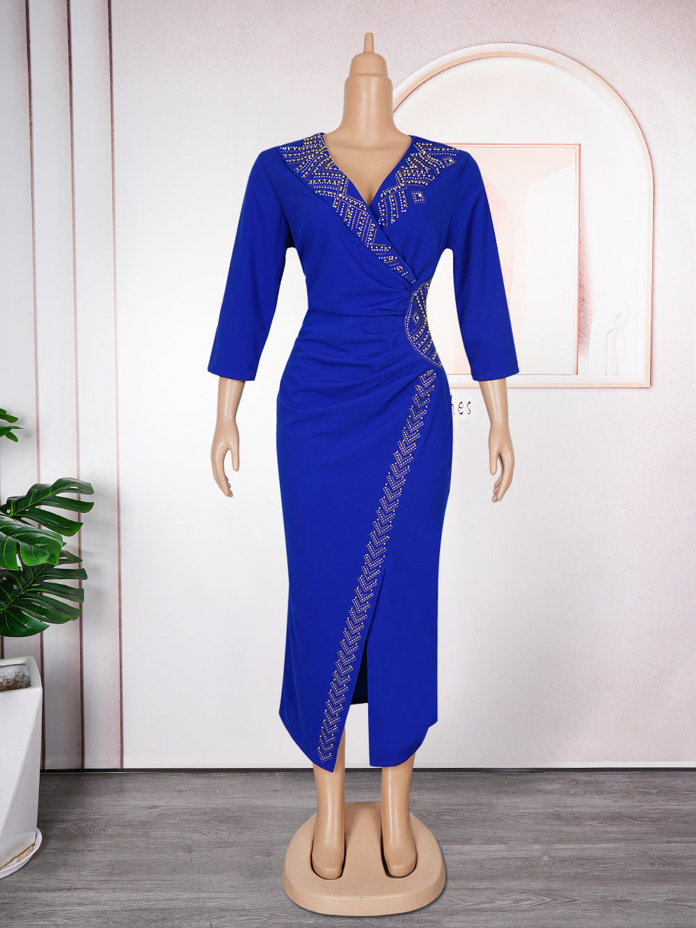 Plus Size African Women Elegant Studded Bodycon Dress 12