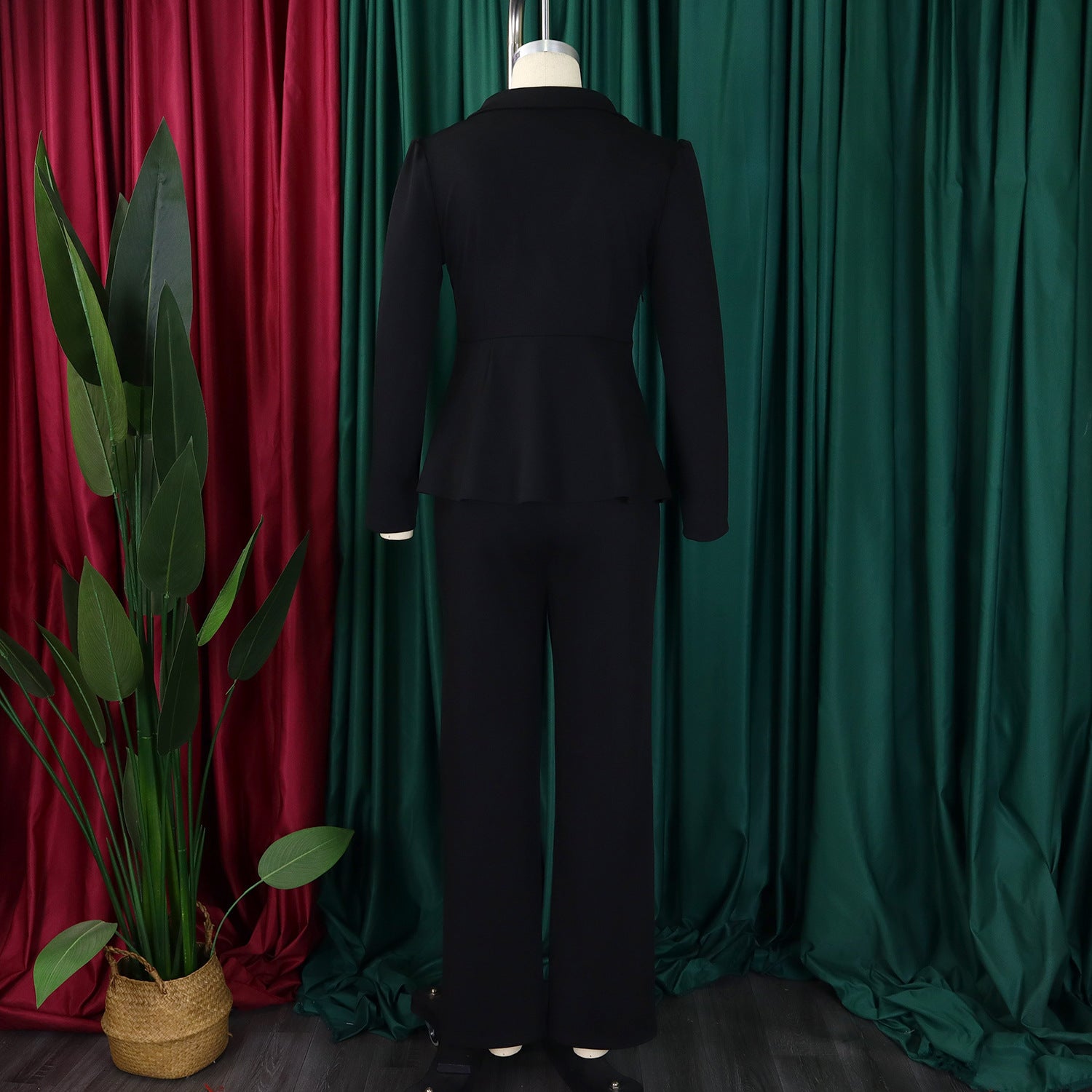 Women Elegant Ruffle Top Wide Leg Pants Two-Piece Set 16