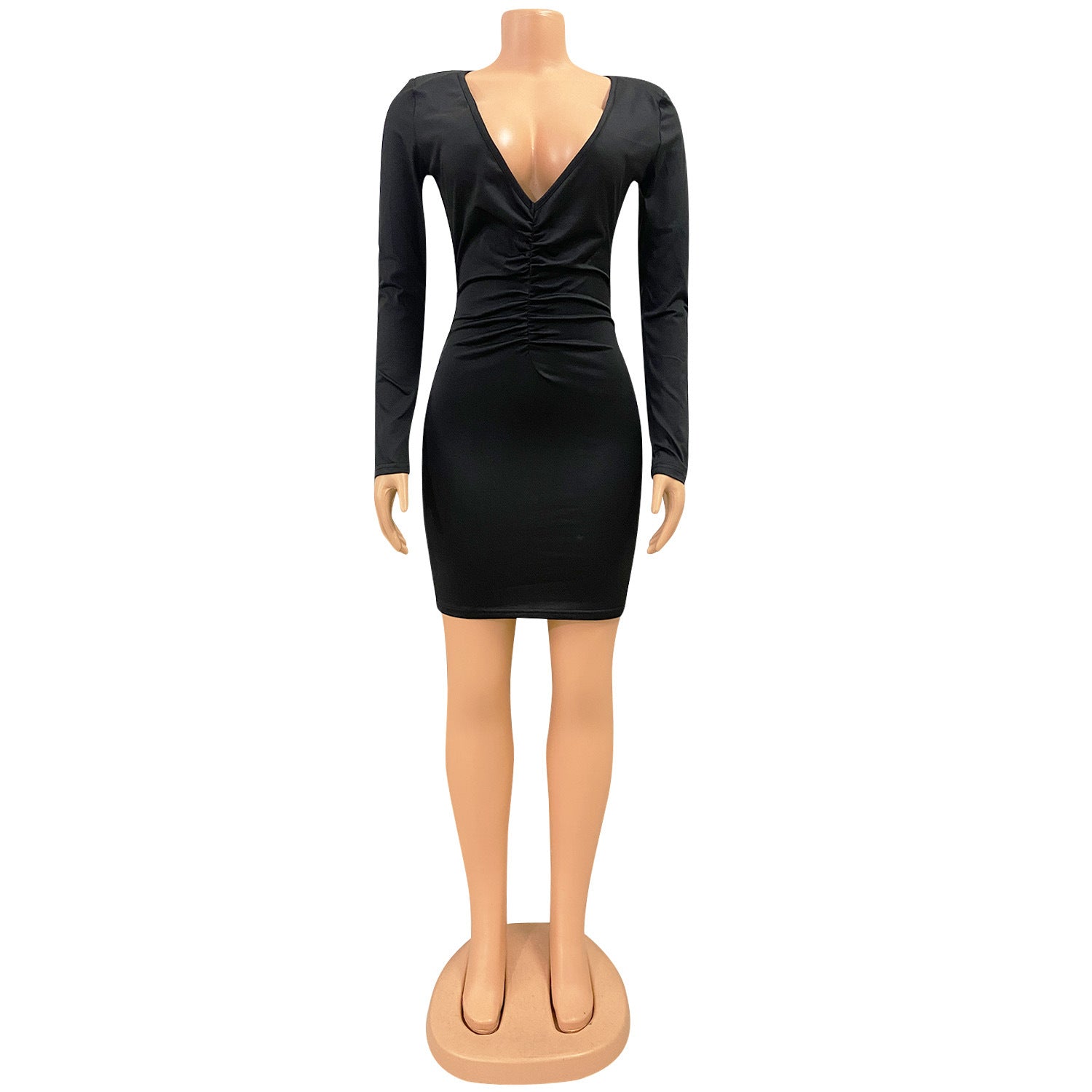 Women Sexy V Neck Long Sleeve Solid Dress 12