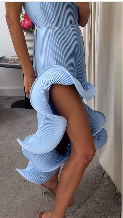 Women irregular ruffle summer sexy sleeveless lace-up dress 8