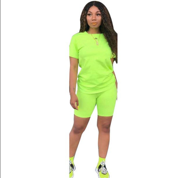 Solid color sports Casual two-piece Shorts Set 3