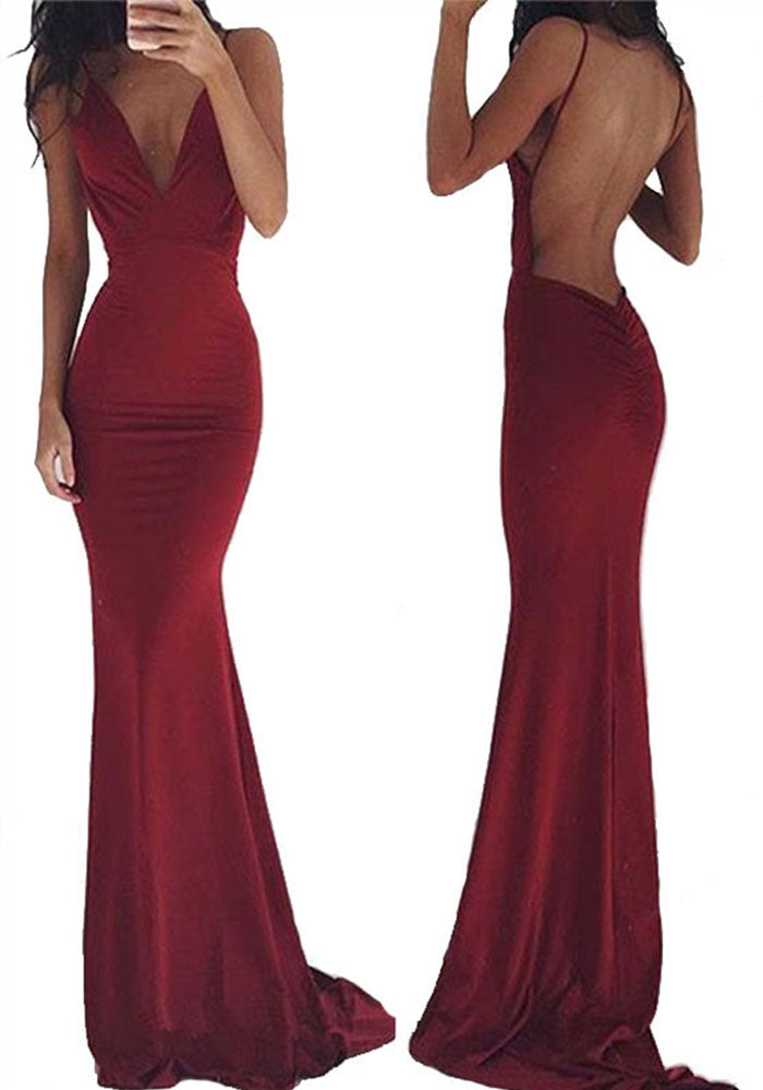 Women 's Fashionable Sexy Strap Low Back Long Cocktail Evening Dress