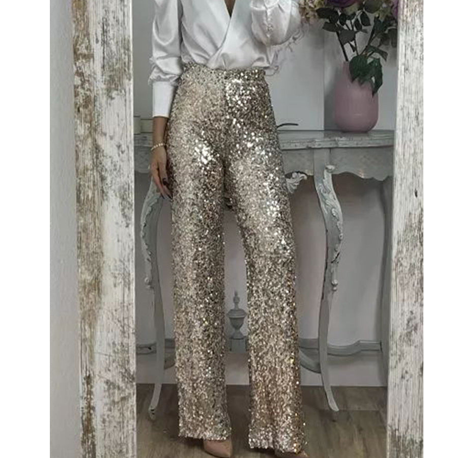 Spring Summer Party Sequined Casual Slim Fit Stretch Bell Bottom Pants 8