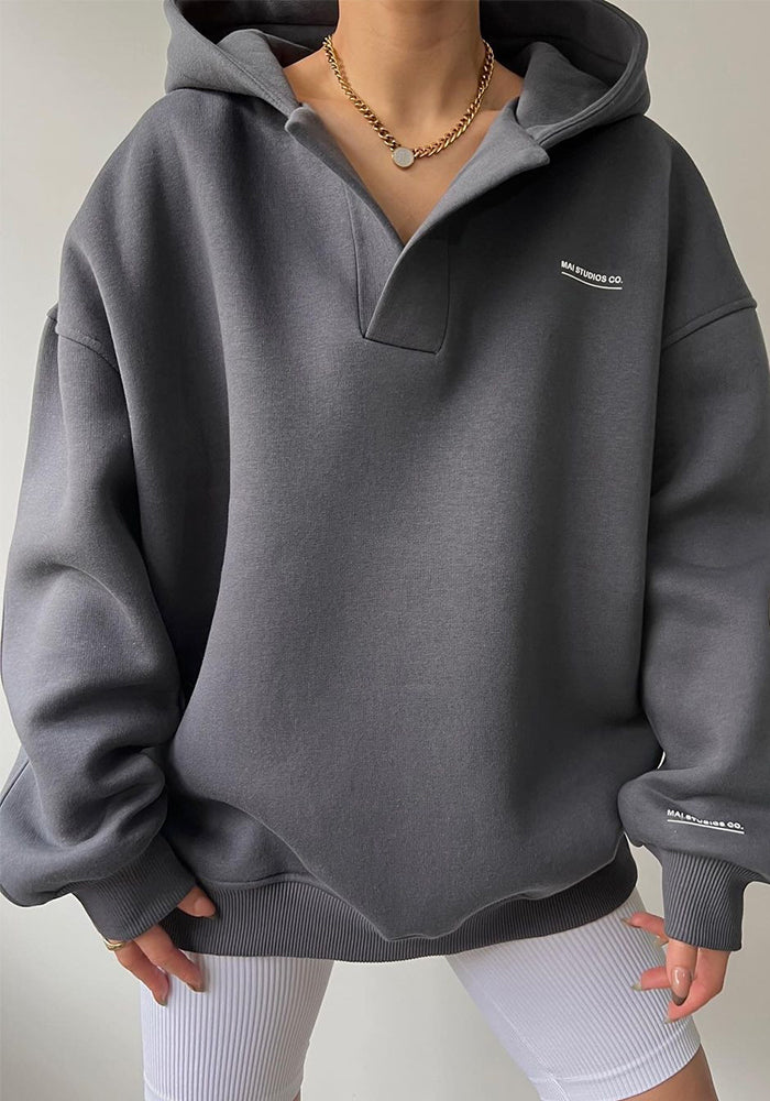 Letter Printed Long-Sleeved V-Neck Hoodies