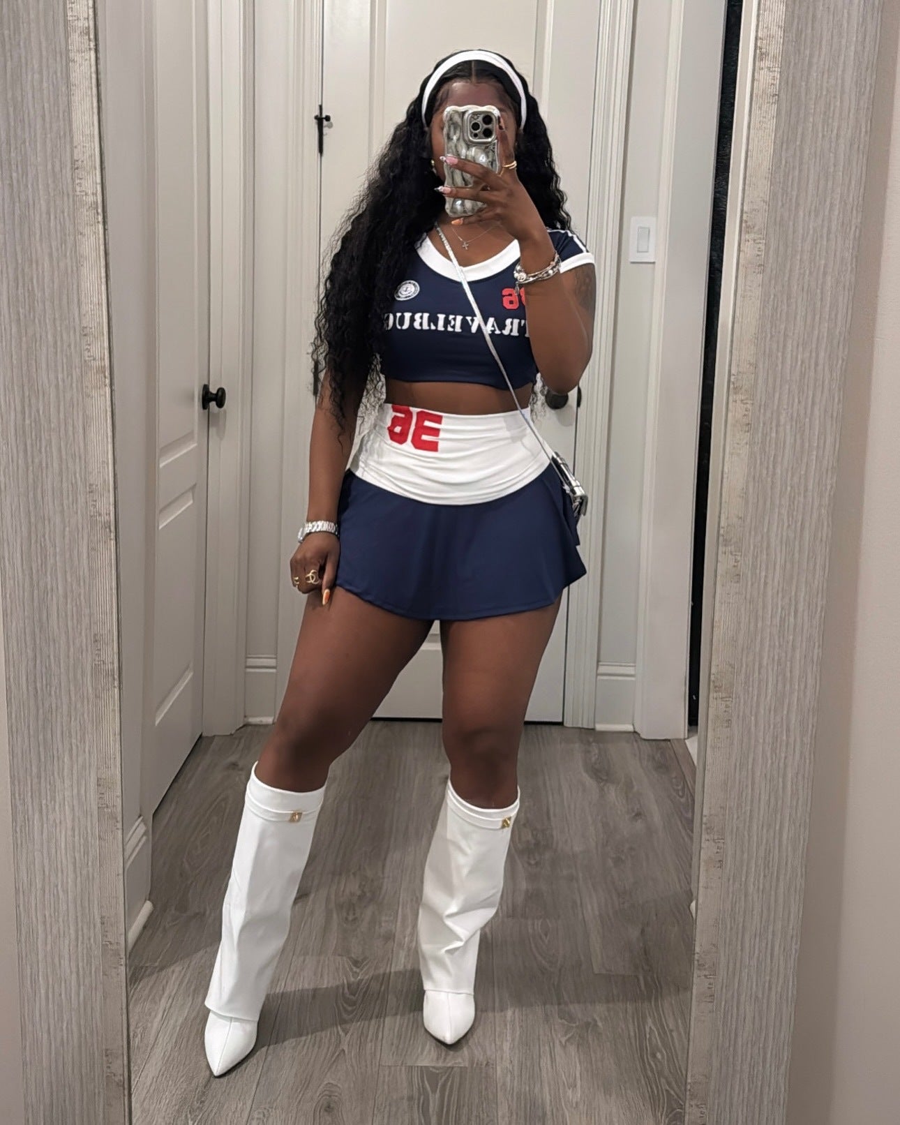 Fashionable Women's Printed Casual Sports Crop Top Skirt Two Piece Set