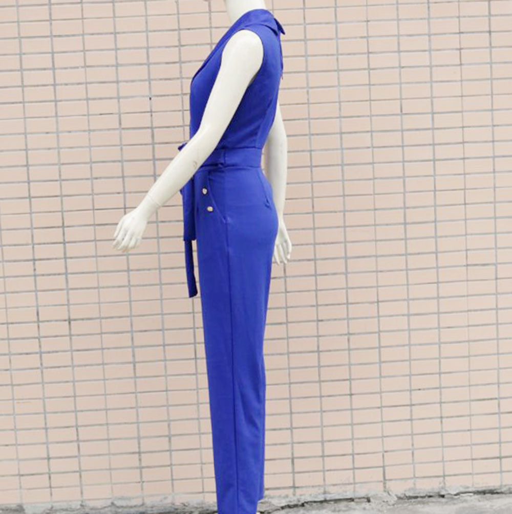 Spring/Summer Sexy Turndown Collar Sleeveless Bodysuit Slim Fashion Professional Jumpsuit 16