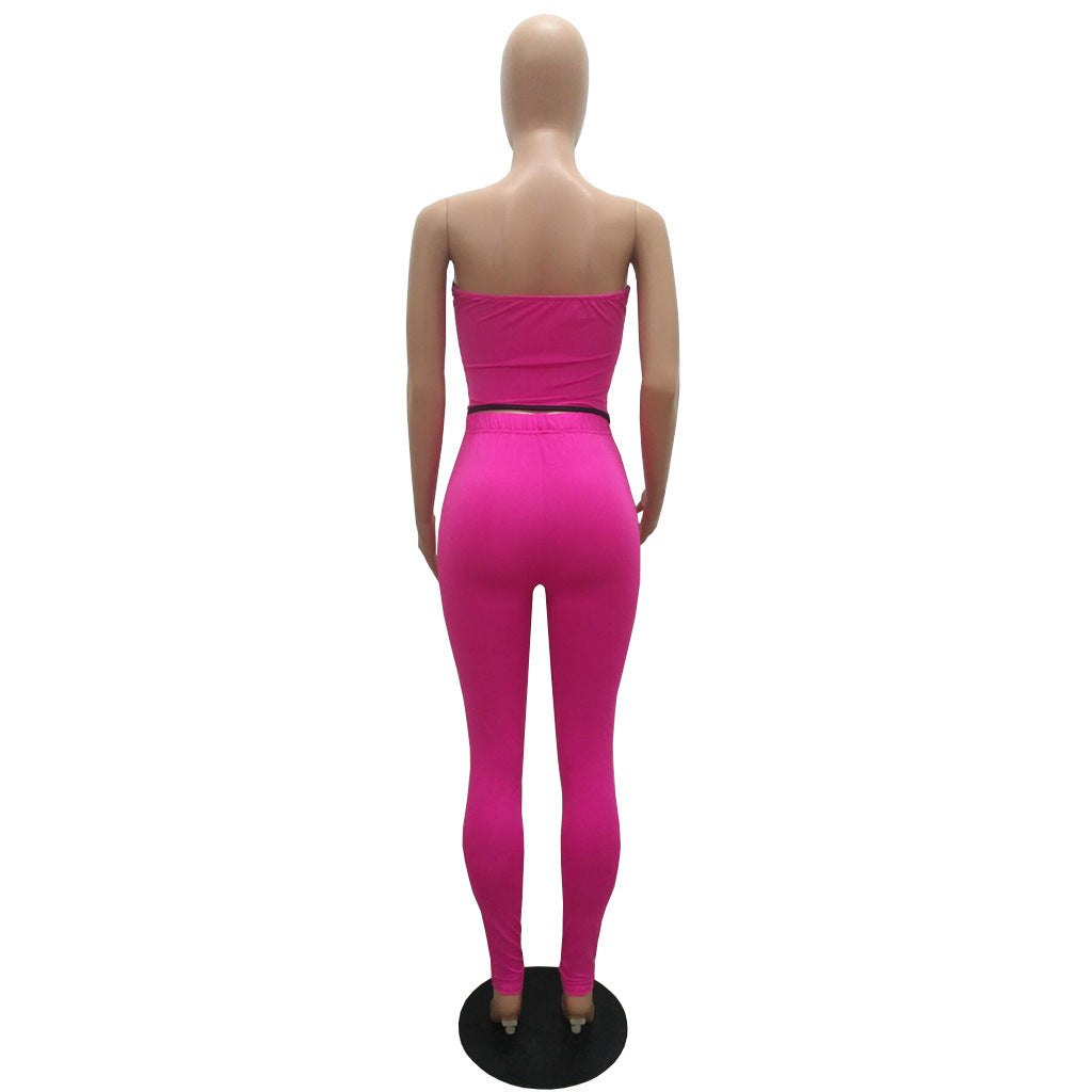 Women's Color Matching Low Back Vest Top and Pants Two-Piece Set 23