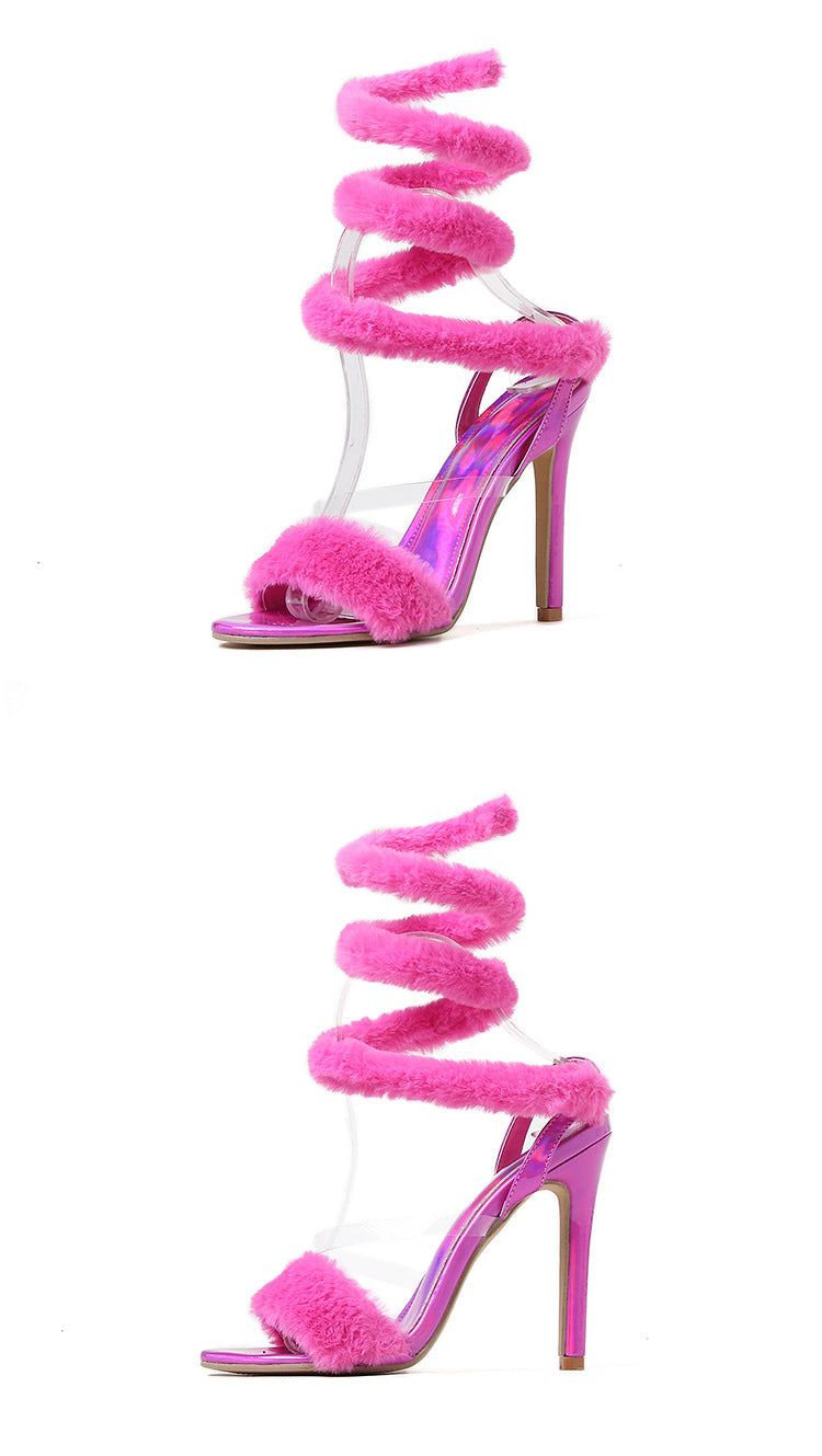 Women shoes faux fur stiletto high heel sandals 11