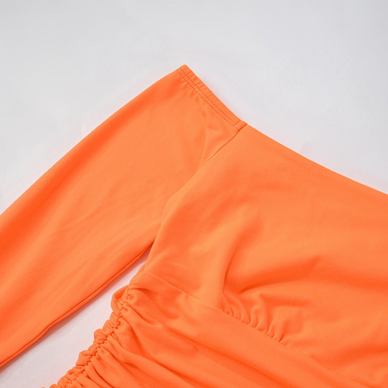 Women Solid Off Shoulder Bell Bottom Sleeve Dress 12