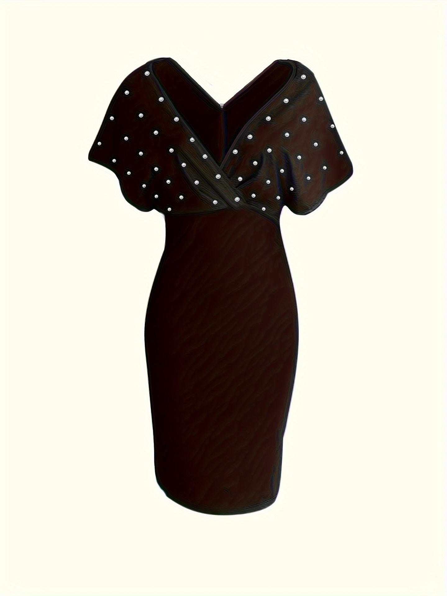 Solid Color Strapless V-Neck Half Sleeves Bubble Fashion Dress 17