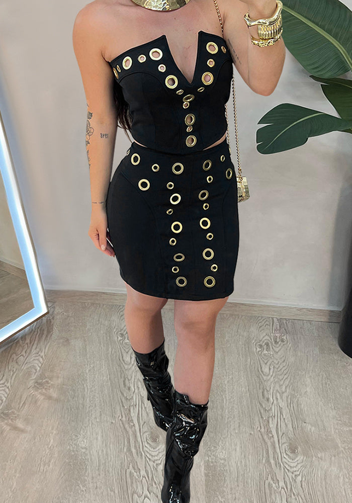 Women's Casual Sexy Strapless Top & Skirt Set
