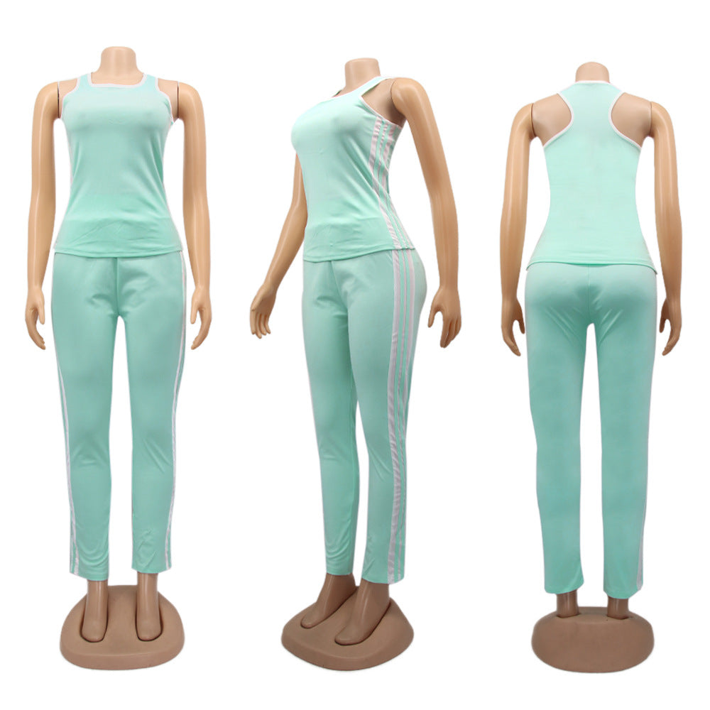 Women Long Sleeve Top Pant Tank Top Casual Sports Three-Piece 7