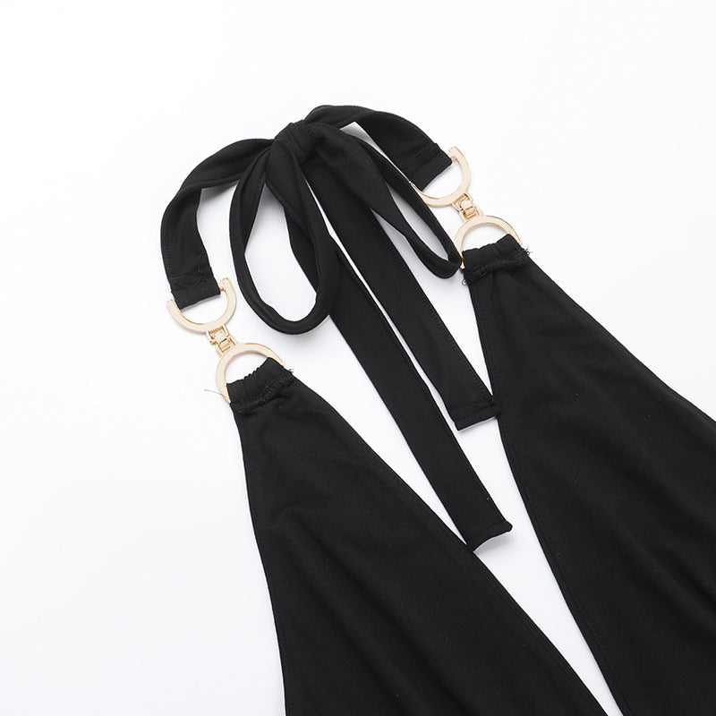 Deep V Solid Color Halter Neck Jumpsuit Autumn Slim-Fit Romper 19