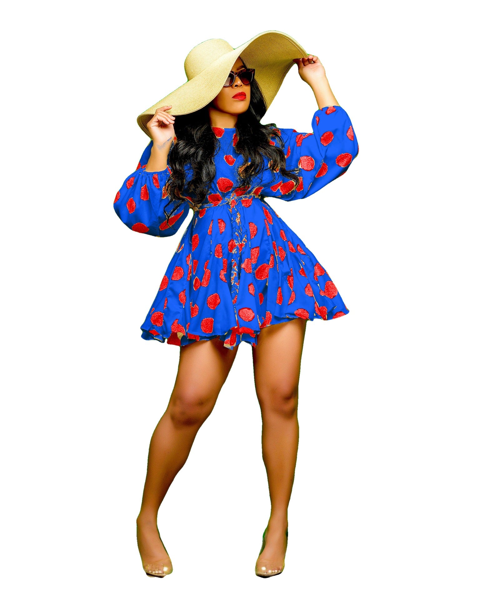 Women's Polka Dot Long Sleeve Lantern Sleeve Short Dress 13