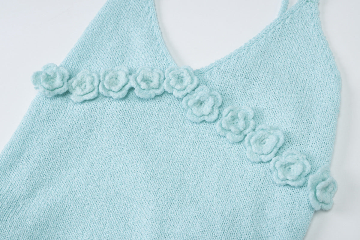 Women Summer Style Flower V-Neck Knitting Strap Dress 10